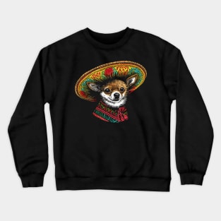 Mexican Chihuahua in Big Sombrero - Vintage Drawing Crewneck Sweatshirt